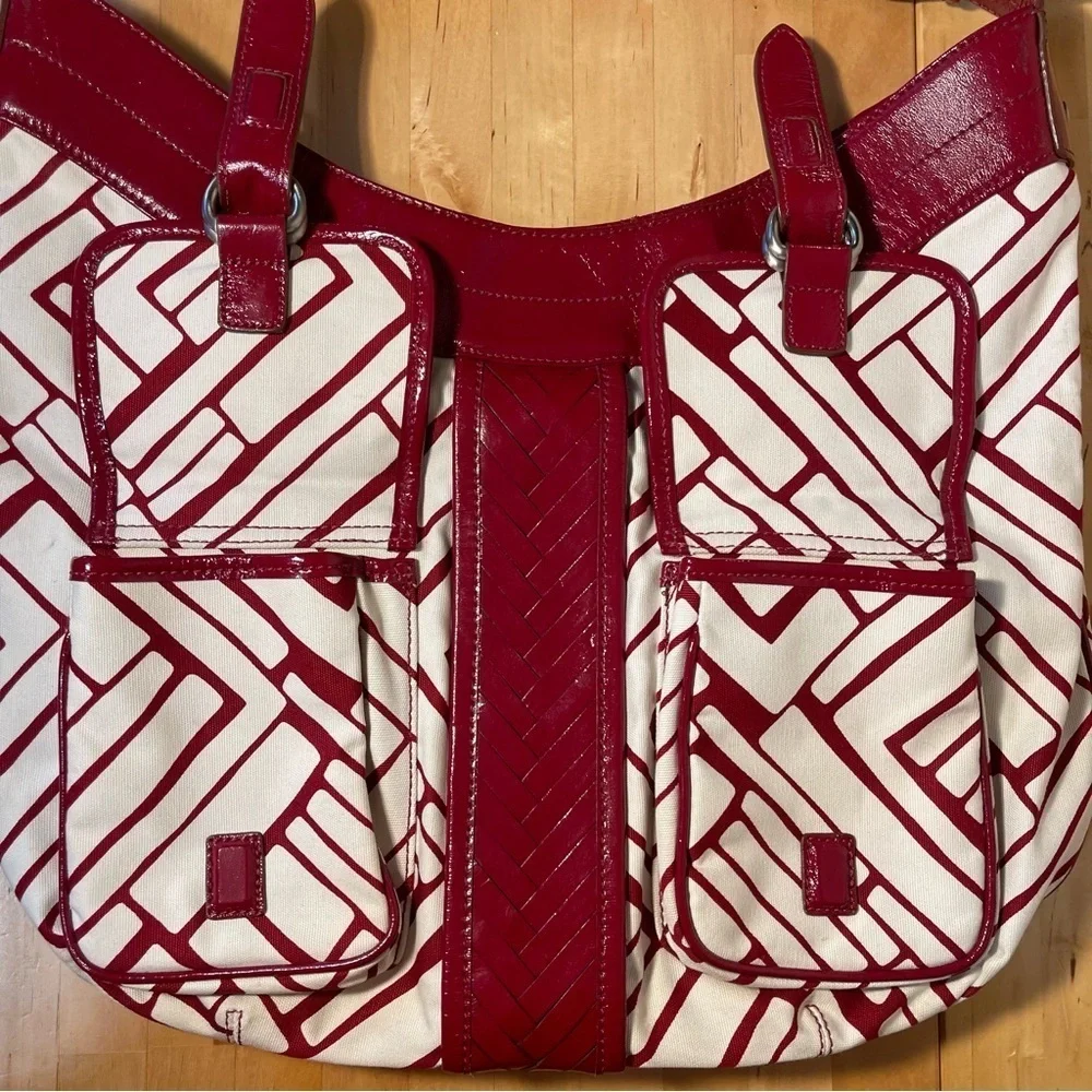 Cole Haan Canvas Leather Hobo Bag Shoulder Purse Vintage Style Multicolor Tote